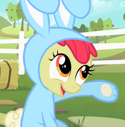 Size: 680x690 | Tagged: safe, screencap, apple bloom, family appreciation day, adorabloom, animal costume, bunny bloom, bunny costume, clothes, costume, cropped, cute, solo