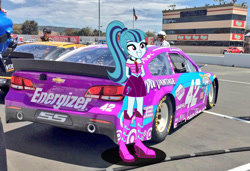 Size: 1024x699 | Tagged: safe, sonata dusk, equestria girls, rainbow rocks, car, chevrolet, equestria girls in real life, kyle larson, nascar, photo, race track, racecar, racing, ryan newman, solo