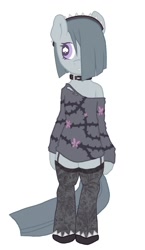 Size: 580x1000 | Tagged: safe, artist:lonelycross, marble pie, pony, bipedal, clothes, collar, fashion, lonely inky, standing, stockings, wingding eyes