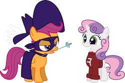 Size: 9062x6000 | Tagged: safe, artist:masem, scootaloo, sweetie belle, absurd resolution, crossover, fred, simple background, super chicken, transparent background, vector