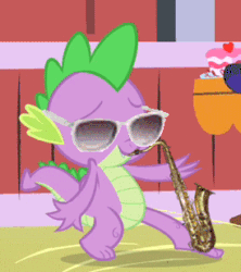 Size: 274x308 | Tagged: safe, edit, edited screencap, screencap, spike, dragon, party of one, animated, dancing, epic sax guy, epic sax spike, musical instrument, saxophone