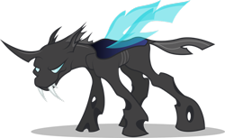 Size: 1024x628 | Tagged: safe, artist:emkay-mlp, changeling, drone, fangs, horn, wings