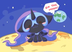 Size: 800x575 | Tagged: safe, artist:nyankamedon, nightmare moon, :3, chibi, moon, pixiv, solo, space, speech bubble