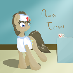 Size: 1280x1280 | Tagged: dead source, safe, artist:kryptchild, doctor whooves, crossdressing, hat, mug, nurse, nurse turner, solo