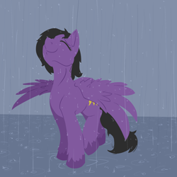 Size: 2000x2000 | Tagged: safe, artist:geomancing, oc, oc only, oc:stormy nights, pegasus, pony, eyes closed, rain, solo, unshorn fetlocks