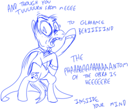 Size: 985x835 | Tagged: safe, artist:corwin, andrew lloyd webber, gaston leruox, lon chaney, lyrics, phantom of the opera, ponified, sketch