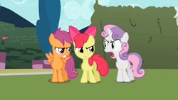 Size: 1280x720 | Tagged: safe, screencap, apple bloom, scootaloo, sweetie belle, the return of harmony, cutie mark crusaders