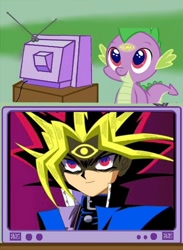 Size: 562x768 | Tagged: safe, derpibooru import, spike, dragon, exploitable meme, king of gets, meme, obligatory pony, tv meme, yami yugi