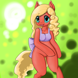 Size: 1600x1600 | Tagged: safe, derpibooru import, oc, oc only, anthro, anthro oc, apron, ask-sodia, blonde hair, clothes, female, mare, solo