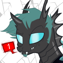 Size: 1280x1280 | Tagged: safe, artist:pkelton, derpibooru import, oc, oc only, changeling, bust, fangs, goatee, raised eyebrow, smiling, smirk, solo, tumblr, vector