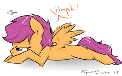 Size: 714x448 | Tagged: safe, artist:spiritcookie, derpibooru import, scootaloo, grumpy, solo