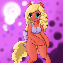 Size: 1600x1600 | Tagged: safe, derpibooru import, anthro, apron, ask-sodia, blonde hair, clothes, featureless crotch, red coat, simple background, solo