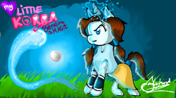 Size: 709x395 | Tagged: safe, artist:dynamocha, derpibooru import, korra, ponified, solo, the legend of korra