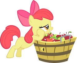 Size: 3678x3017 | Tagged: safe, artist:jerick, derpibooru import, apple bloom, apple, bedroom eyes, bipedal, simple background, solo, transparent background, vector