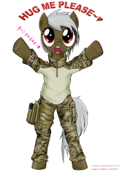 Size: 3000x4300 | Tagged: safe, artist:orang111, derpibooru import, oc, oc only, earth pony, pony, bipedal, cute, free hugs, hug, korean, military uniform, solo, us army