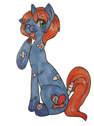 Size: 768x1024 | Tagged: safe, derpibooru import, oc, oc only, oc:collision crash, bandage, solo, tongue out, watercolor painting