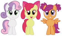 Size: 5000x2899 | Tagged: safe, artist:jennieoo, apple bloom, scootaloo, sweetie belle, alternate hairstyle, cutie mark crusaders, pigtails, ponytail, simple background, transparent background, twintails, vector