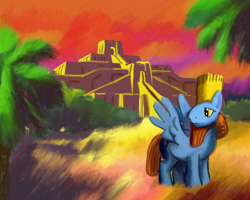 Size: 900x720 | Tagged: safe, artist:brownwolffm, derpibooru import, pegasus, pony, babylon, hammurabi, history, mesopotamia, ponified, solo, tree, ziggurat