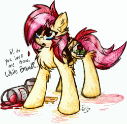 Size: 1647x1607 | Tagged: safe, artist:iroxykun, derpibooru import, roseluck, oc, oc only, oc:snowy heart, chest fluff, crying, dye, paint, paint on fur, sad, solo, whiteheart