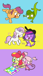 Size: 900x1612 | Tagged: safe, artist:kukimao, apple bloom, scootaloo, sweetie belle, friendship is magic, crossover, littlest pet shop, minka mark, vinnie terrio, zoe trent