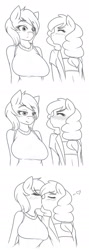 Size: 682x1920 | Tagged: safe, artist:jonfawkes, oc, oc only, oc:deepthroat cockslut, oc:reppy, anthro, black and white, blushing, female, grayscale, heart, kissing, lesbian, monochrome, oc x oc