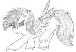 Size: 1291x883 | Tagged: safe, artist:liquidarrow-x, derpibooru import, scootaloo, monochrome, solo