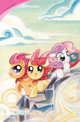 Size: 911x1400 | Tagged: safe, derpibooru import, idw, apple bloom, scootaloo, sweetie belle, comic, cover, cutie mark crusaders