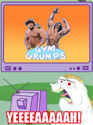 Size: 561x753 | Tagged: safe, derpibooru import, bulk biceps, birds with arms, egoraptor, exploitable meme, game grumps, jontron, meme, not gay, obligatory pony, tv meme