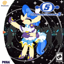 Size: 800x800 | Tagged: safe, artist:nickyv917, derpibooru import, sapphire shores, changeling, box art, parody, sega, sega dreamcast, space channel 5