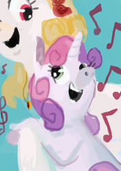 Size: 566x800 | Tagged: safe, artist:spectralunicorn, sweetie belle, oc, oc:yellowstar, singing