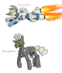 Size: 1024x1197 | Tagged: safe, derpibooru import, godzilla, godzilla (series), mechagodzilla, moguera, ponified