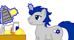 Size: 605x330 | Tagged: safe, artist:uguardian, derpibooru import, oc, oc only, pony, unicorn, cooking, jew, jewnicorn, judaism, kugel, magic, male, potato, solo, stallion, star of david