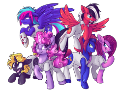 Size: 1600x1200 | Tagged: safe, artist:fizzy-dog, derpibooru import, oc, oc only, oc:curacao, oc:grayscale force, oc:havocwing, oc:insipid, oc:red velvet, oc:starlight shadow, antiponies, bizarro, crisis equestria, mean six