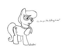 Size: 874x620 | Tagged: safe, artist:lunlun, derpibooru import, silver spoon, black and white, filly, grayscale, monochrome, solo, traditional art