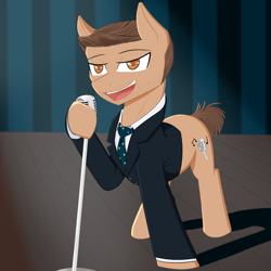 Size: 1000x1000 | Tagged: safe, artist:esugenos, derpibooru import, michael buble, microphone, ponified, solo