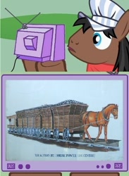 Size: 440x600 | Tagged: safe, derpibooru import, full steam, promontory, exploitable meme, meme, obligatory pony, train, tv meme