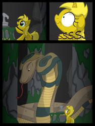 Size: 3456x4608 | Tagged: safe, artist:template93, derpibooru import, oc, oc only, oc:ticket, alicorn, pony, snake, alicorn oc, comic, commission, ka'ah, ticket to adventure