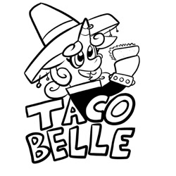 Size: 576x576 | Tagged: safe, artist:pembroke, derpibooru import, sweetie belle, meanie belle, monochrome, solo, sombrero, taco, taco bell, taco belle