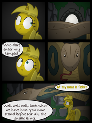 Size: 3456x4608 | Tagged: safe, artist:template93, derpibooru import, oc, oc only, oc:ticket, alicorn, pony, snake, alicorn oc, comic, commission, ka'ah, ticket to adventure