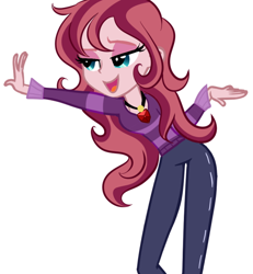 Size: 600x650 | Tagged: safe, artist:wubcakeva, oc, oc only, oc:contralto, equestria girls, clothes, disguised siren, equestria girls-ified, jewelry, open mouth, pendant, smiling, solo, sweater