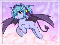 Size: 1000x755 | Tagged: safe, artist:raininess, derpibooru import, succubus, female, flying, kurumu kurono, ponified, rosario to vampire, solo, spaded tail