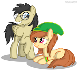 Size: 1296x1170 | Tagged: safe, artist:veggie55, oc, oc only, pegasus, pony, hat, male, siblings, wristband