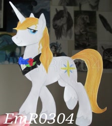 Size: 842x948 | Tagged: safe, artist:emr0304, derpibooru import, prince blueblood, irl, paper pony, photo, solo, traditional art