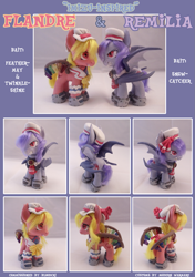 Size: 903x1280 | Tagged: safe, artist:modern-warmare, derpibooru import, bat pony, pony, vampire, vampony, angry, bat wings, boots, brushable, clothes, custom, fangs, female, filly, flandre scarlet, frown, garter, gem, glare, grin, gritted teeth, hat, irl, mob cap, neckerchief, nervous, photo, ponified, remilia scarlet, shoes, sisters, smiling, spread wings, text, touhou, toy, wings