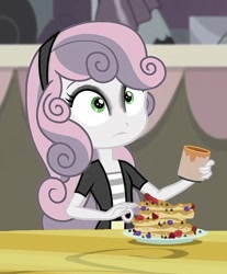 Size: 556x673 | Tagged: safe, edit, edited screencap, screencap, sweetie belle, equestria girls, rainbow rocks, eyeshadow, frown, goth, makeup, meanie belle, needs more jpeg, pancakes, solo, wide eyes