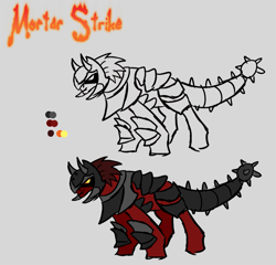 Size: 1001x960 | Tagged: safe, artist:alorix, oc, oc only, oc:mortar strike, demon, apocalypse, armor, doomocalypse, edgy, jessi nowack, nowacking, reference sheet, solo