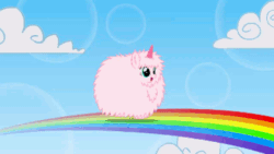 Size: 480x271 | Tagged: safe, artist:mixermike622, derpibooru import, oc, oc only, oc:fluffle puff, pony, unicorn, animated, pink fluffy unicorns dancing on rainbows, rainbow, solo