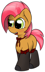 Size: 966x1543 | Tagged: safe, artist:thexiiilightning, derpibooru import, babs seed, blushing, bowtie, clothes, cute, foal, socks, solo