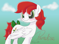 Size: 1600x1200 | Tagged: safe, artist:minty-red, derpibooru import, paradise, pegasus, pony, g1, bow, female, mare, solo, tail bow