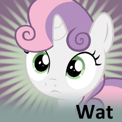 Size: 250x250 | Tagged: safe, sweetie belle, pony, unicorn, female, filly, solo, spoilered image joke, wat, white coat